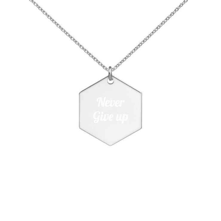 Never Give Up Engraved Silver Hexagon Necklace-Fitnessmotivations