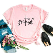 Grateful Christian cross Print Women T-Shirt - Fitnessmotivations