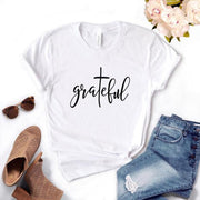 Grateful Christian cross Print Women T-Shirt - Fitnessmotivations