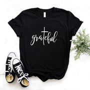 Grateful Christian cross Print Women T-Shirt - Fitnessmotivations