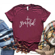 Grateful Christian cross Print Women T-Shirt - Fitnessmotivations