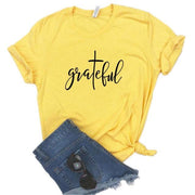 Grateful Christian cross Print Women T-Shirt - Fitnessmotivations