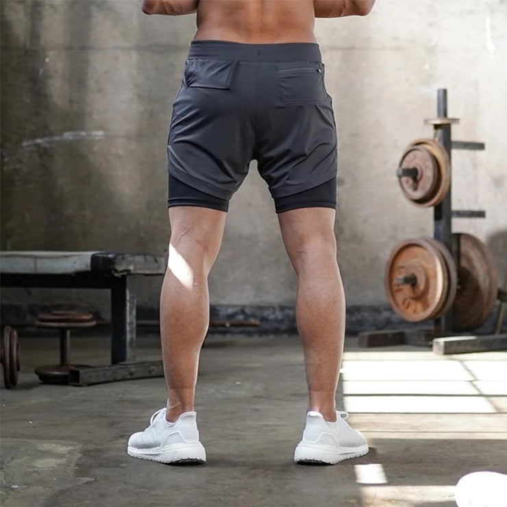 Men 2 in 1 Sports Jogging Fitness Shorts Training Quick Dry Men&