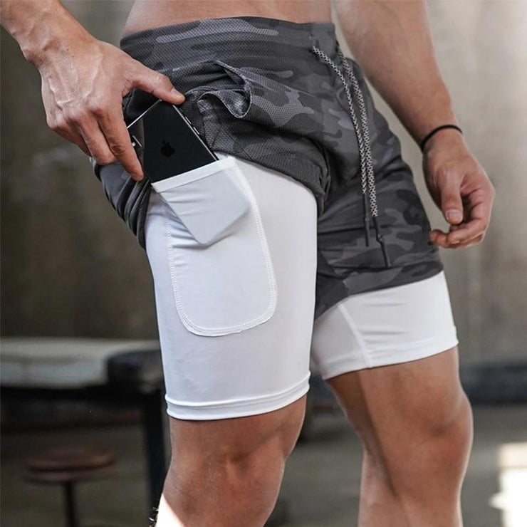 Men 2 in 1 Sports Jogging Fitness Shorts Training Quick Dry Men&