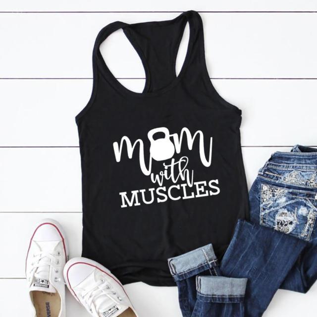 Mom with Muscles 100%Cotton Fitness Tank Top-Fitnessmotivations