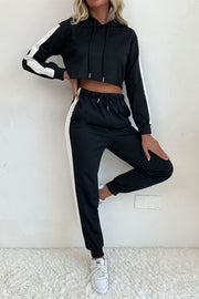 Side Stripe Cropped Hoodie and Jogger Set - Fitnessmotivations