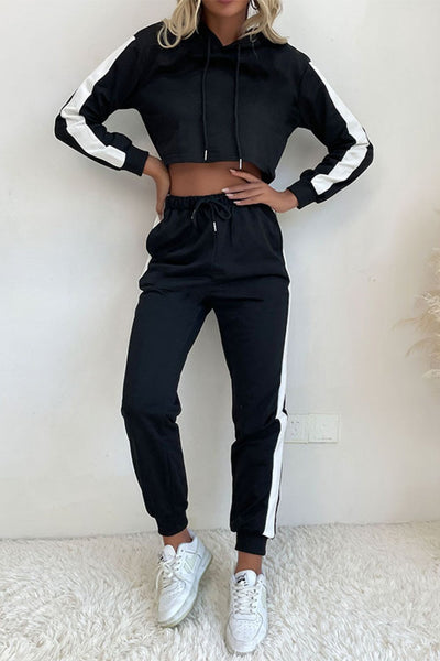 Side Stripe Cropped Hoodie and Jogger Set - Fitnessmotivations