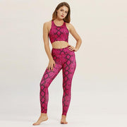 Snake Print Seamless Leggings Padded Push-up Strappy Sports Bra Set - Fitnessmotivations