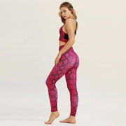 Snake Print Seamless Leggings Padded Push-up Strappy Sports Bra Set - Fitnessmotivations