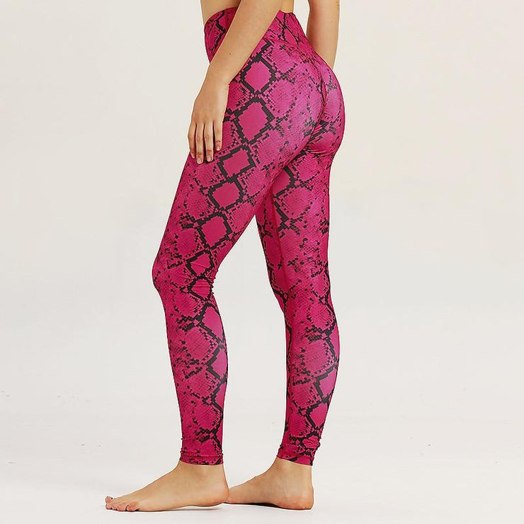 Snake Print Seamless Leggings Padded Push-up Strappy Sports Bra Set - Fitnessmotivations
