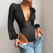 The V low cut Fitted Waist Pleated Bodysuit - Fitnessmotivations